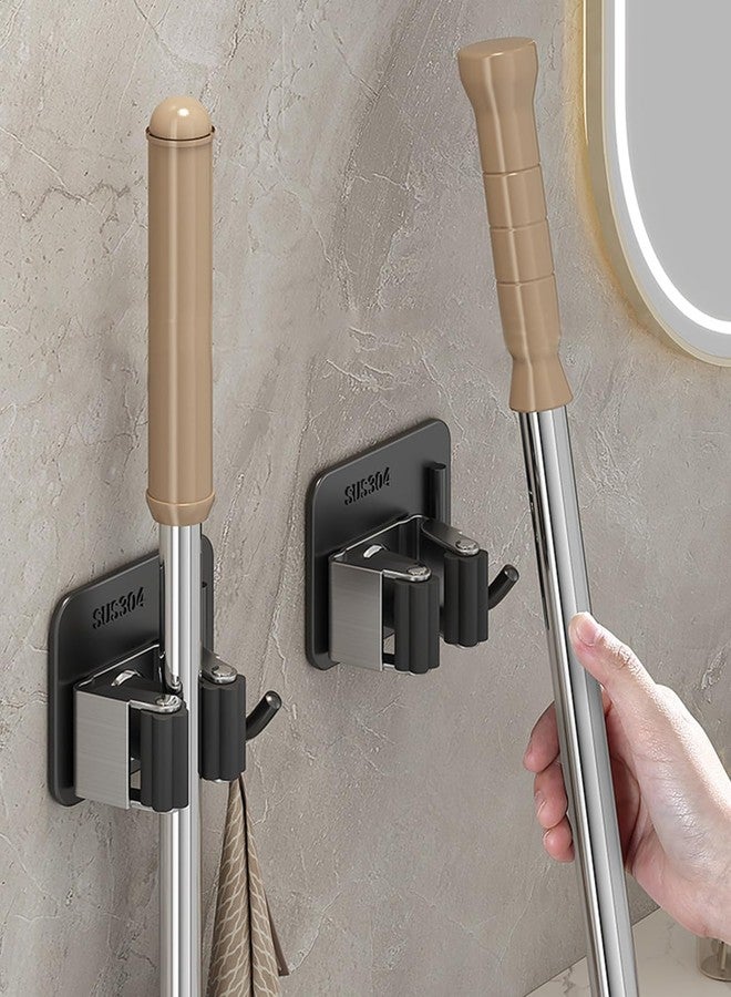 Swaze Adhesive Mop Holder and Broom Holder Wall Mounted Steel | Broom Stick Holder Wall Mounted for Home No Drilling (1 slot - Pack of 2) - Image 2
